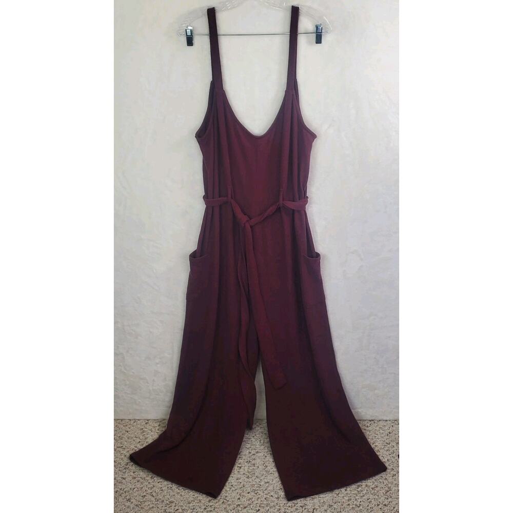 ASOS Burgundy Wide Leg Sleeveless Cropped Jumpsuit Minimalist Lounge Sz 14 Belt